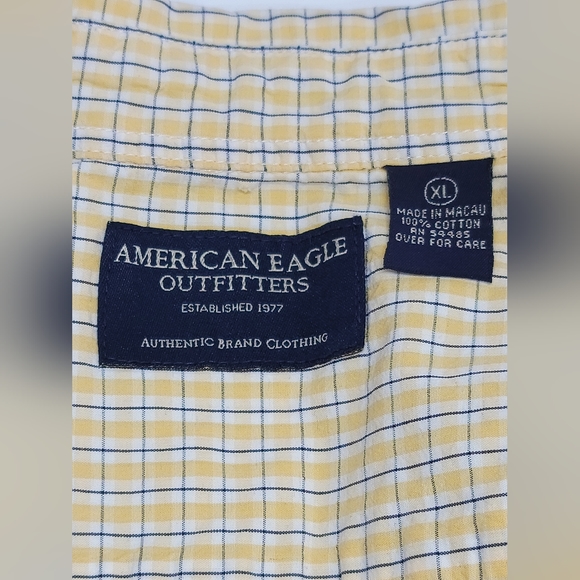 American Eagle Outfitters Yellow Blue Button Down Stripe Size XL Short Sleeve - Picture 5 of 5